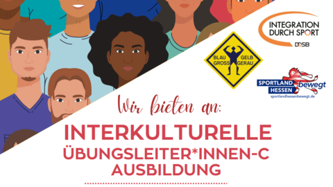 Flyer mit Informationen zur interkulturellen Übungsleitenden-Ausbildung, inklusive Logos der Kooperationspartner